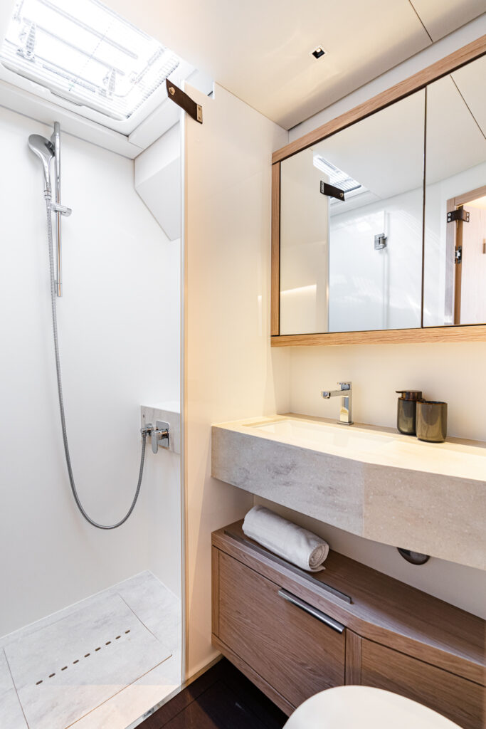A cabin bathroom with its shower